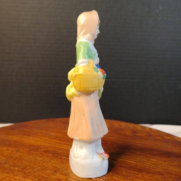 Vintage‎ Porcelain Figurine Woman / Girl Holding Basket of Flowers & Rabbit - Picture 4 of 8